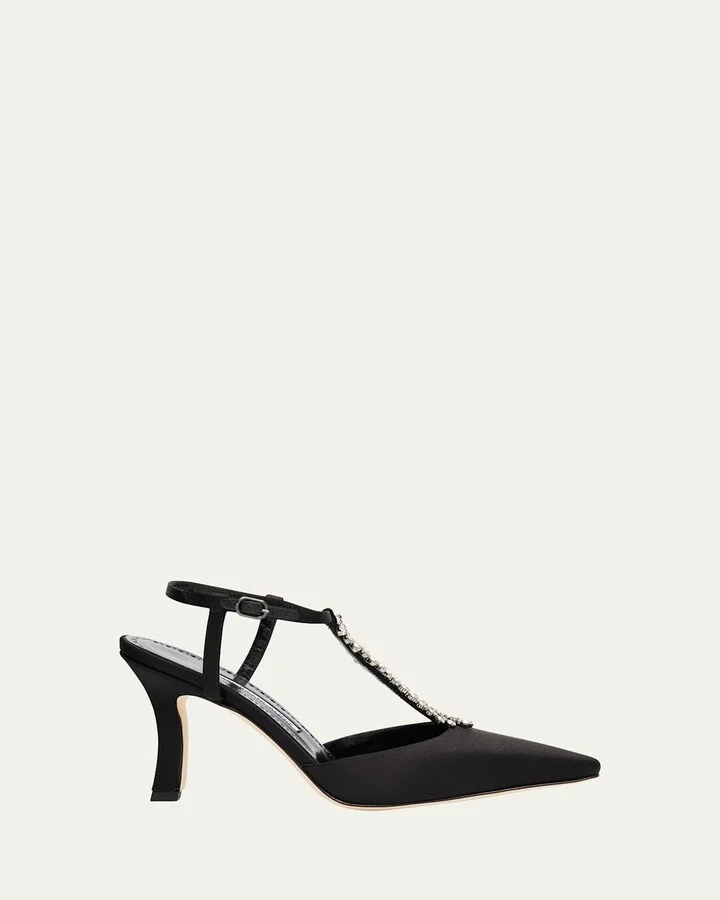 Sufik Embellished Satin T-Strap Pumps