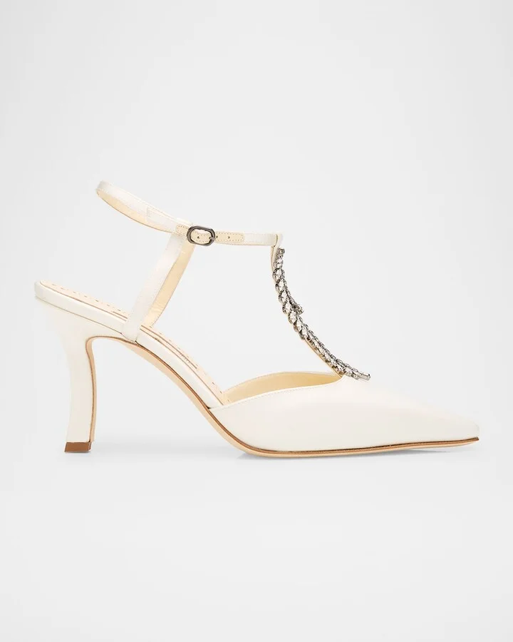 Sufik Embellished Satin T-Strap Pumps