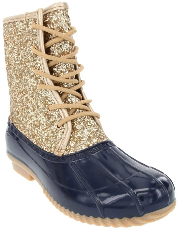 Sugar Women's Skylar Glitter Duck Boots - Gold Glitter/Navy