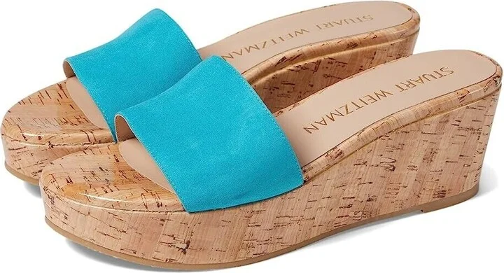 Summer Sandals Women's US 10.5 Blue Leather Wedge Heel KHD822