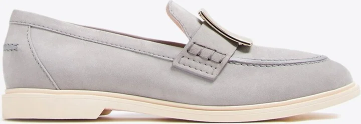 Summer Square-Buckle Suede Loafers