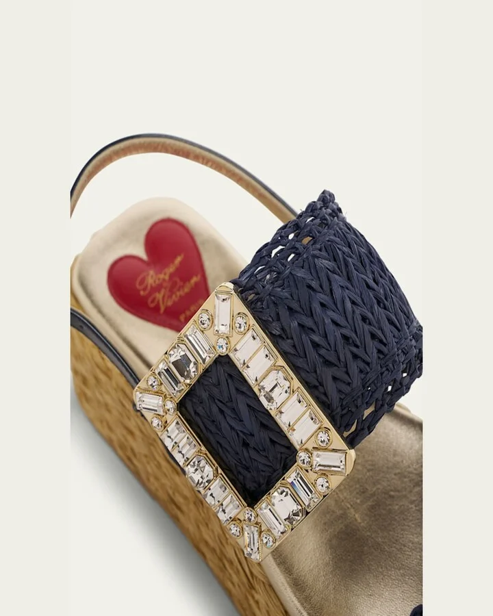 Summer Strass-Buckle Raffia Platform Sandals - Image 3