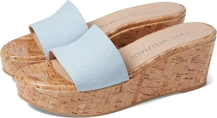 Summer Wedge Sandal Women's 10 Blue Degrade Leather Slide KHD894