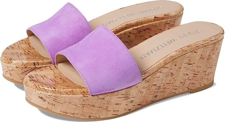Summer Wedge Sandals Women's US 9.5 Lilac Leather Slide KHD893