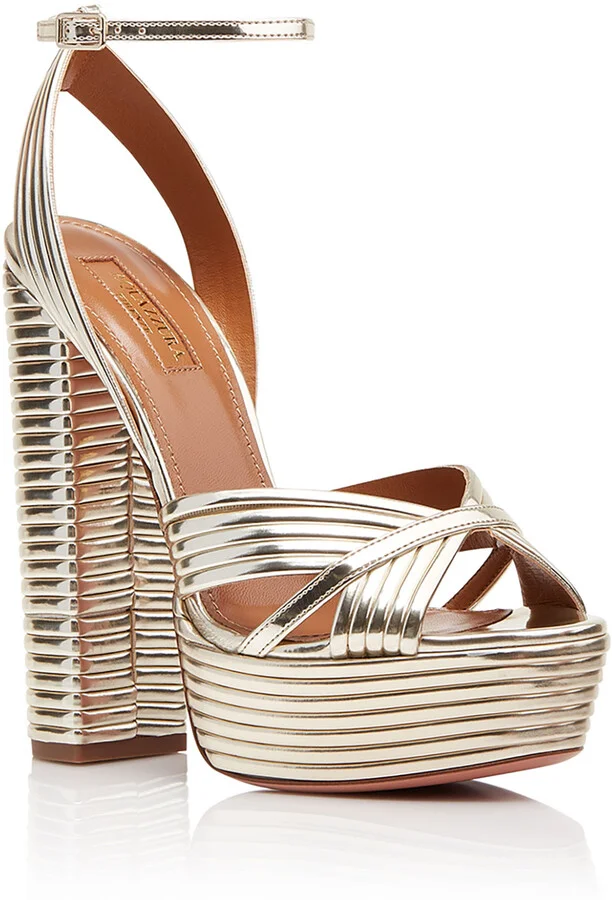 Sundance 140mm Metallic Platform Sandals, Gold - Image 3