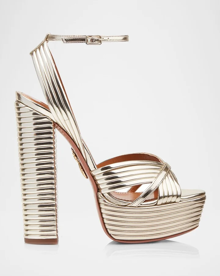 Sundance 140mm Metallic Platform Sandals, Gold - Image 4