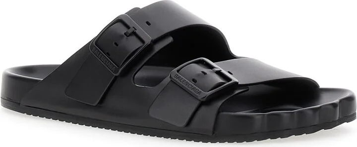 'sunday' Black Sandals With Engraved Logo In Leather Woman - Image 2