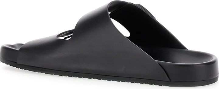'sunday' Black Sandals With Engraved Logo In Leather Woman - Image 3