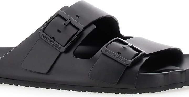 'sunday' Black Sandals With Engraved Logo In Leather Woman - Image 4