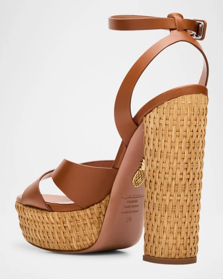 Sunseeker Wicker and Leather Block-Heel Sandals - Image 5