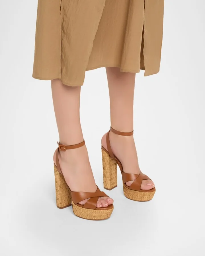 Sunseeker Wicker and Leather Block-Heel Sandals - Image 6