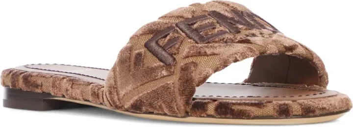Sunshine logo-embroidered velvet flat sandals - Image 2