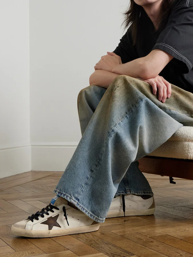 Super-Star Distressed Croc-Effect and Suede-Trimmed Leather Sneakers - Image 2