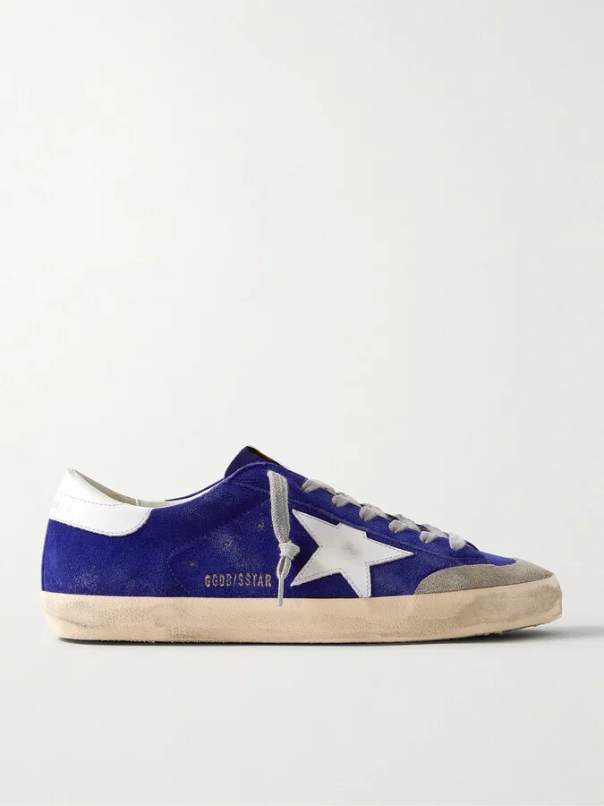 Super-Star Distressed Leather-Trimmed Suede Sneakers