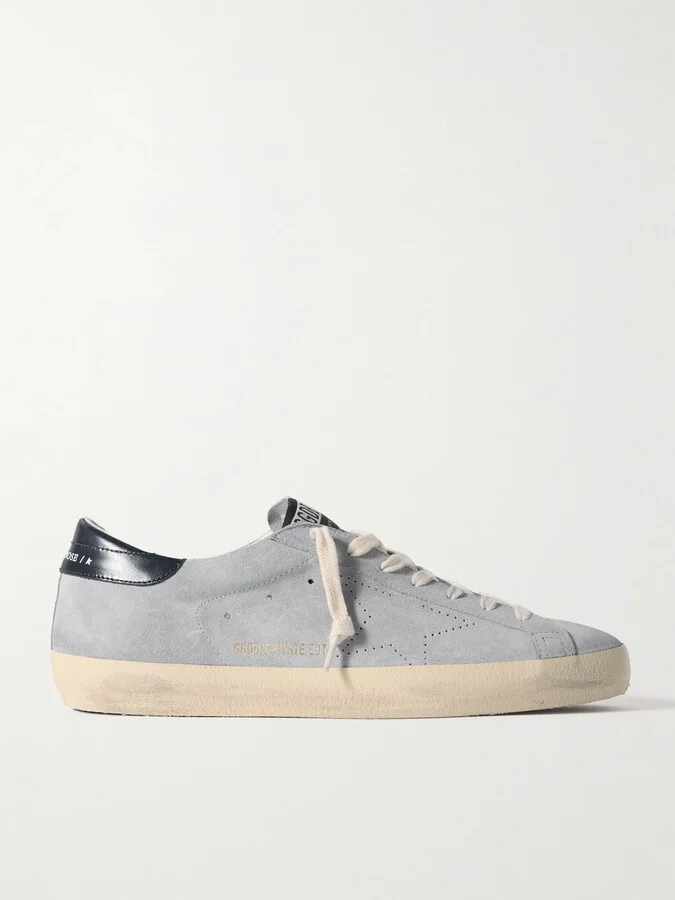 Super-Star Distressed Patent Leather-Trimmed Suede Sneakers