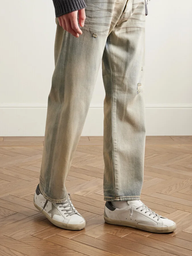 Super-Star Distressed Suede-Trimmed Leather Sneakers - Image 2