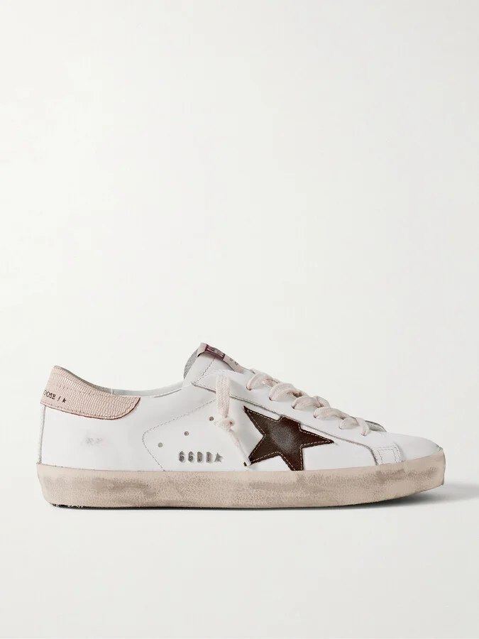 Super-Star Distressed Suede-Trimmed Leather Sneakers