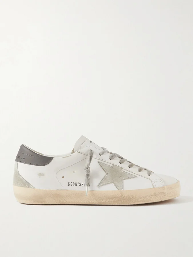 Super-Star Distressed Suede-Trimmed Leather Sneakers