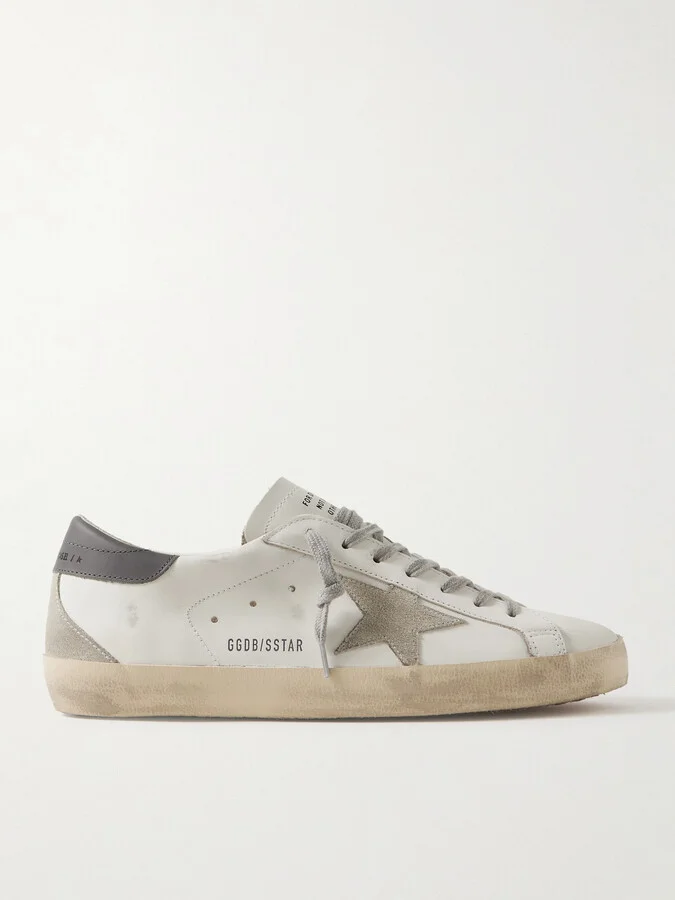Super-Star Distressed Suede-Trimmed Leather Sneakers