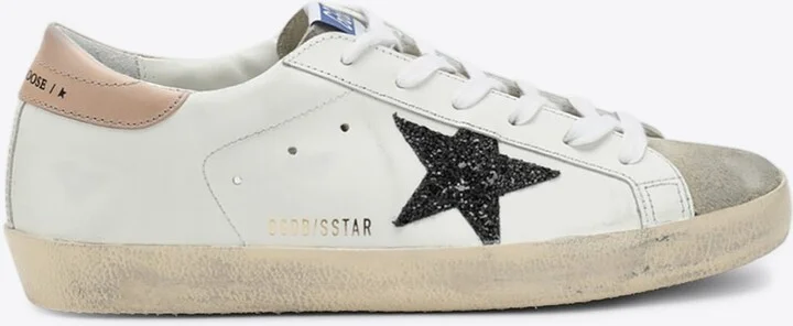 Super-Star Leather Sneakers with Glittered Star