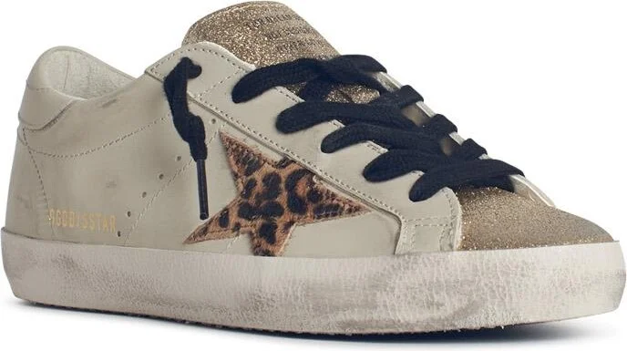 'super-star' Light Beige Leather Blend Sneakers With Leopard Pony Hair Star - Image 2