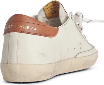 Super-star' White Leather Sneakers With Grey Suede Star And Brown Heel - Image 3