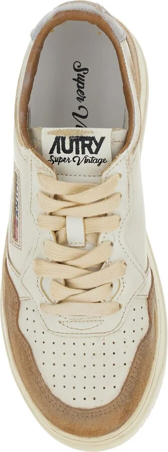 'super Vintage' Beige Low Top Sneakers With Logo Detail In Leather Woman - Image 4