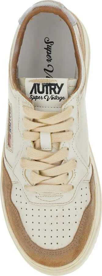 'Super Vintage' Beige Low Top Sneakers With Logo Detail In Leather Woman - Image 4