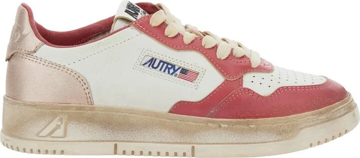 'Super Vintage' Red Sneakers With Logo Patch On The Tongue And Distressed Effect In Leather Woman