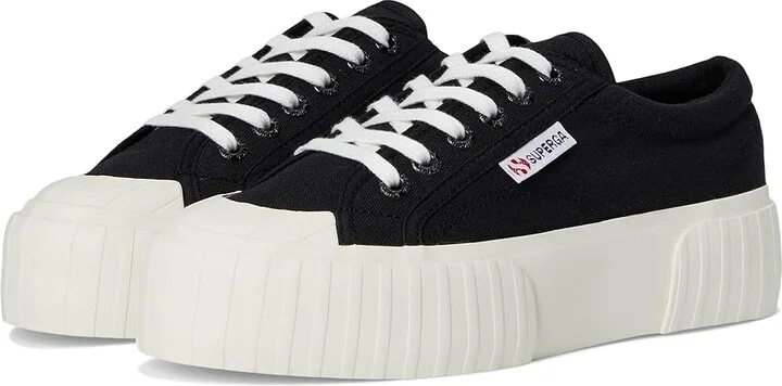 Superga 2631 Stripe Platform Shoes Black/White Avorio : EU 38 (US Men's 6 - Women's 7.5) Medium