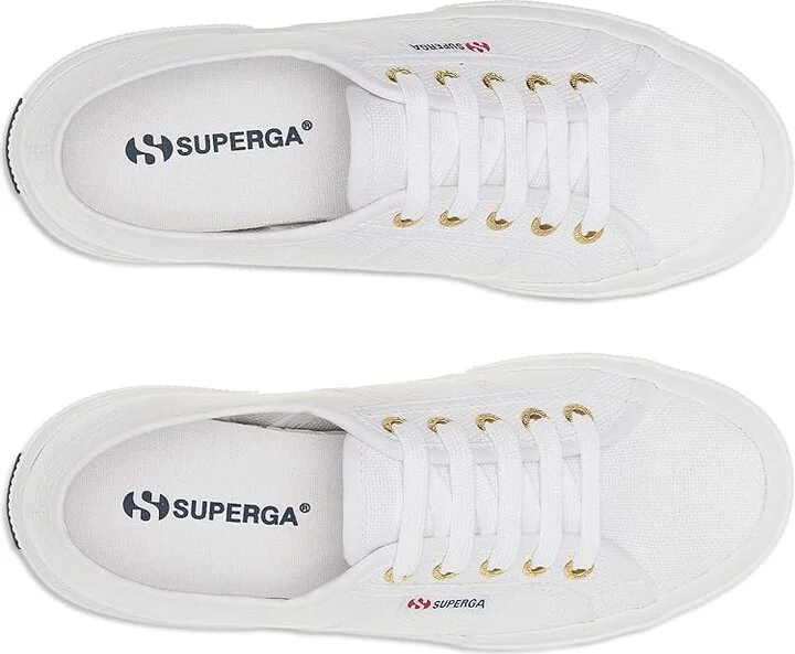 Superga 2750 COTU Classic Sneaker Lace up casual Shoes White/Gold : EU 35 (US Men's 3.5 - Women's 5) Medium, Canvas/Textile - Image 2