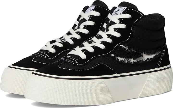 Superga 3141 Revolley Mid Ripped Swallow Tail Shoes Black/White Avorio : EU 38 (US Men's 6 - Women's 7.5) Medium, Suede/Synthetic