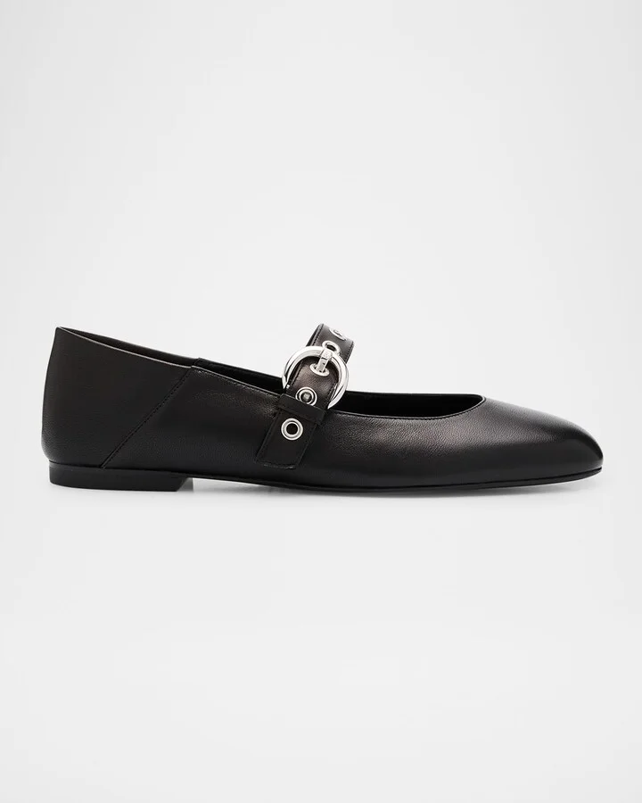 Supermoto Leather Mary Jane Ballerina Flats
