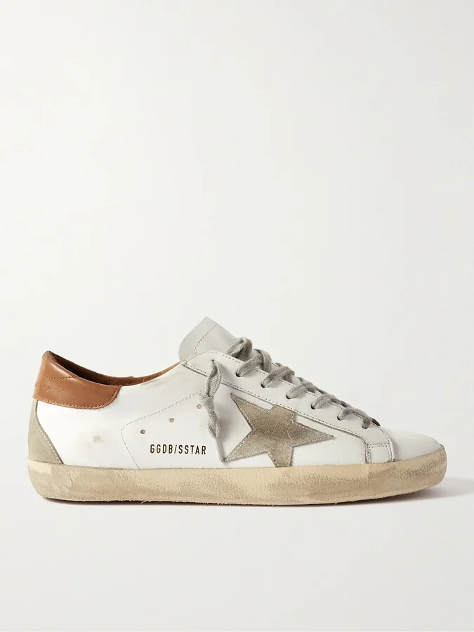 Superstar Distressed Leather and Suede Sneakers