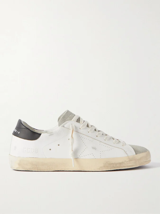 Superstar Distressed Leather and Suede Sneakers