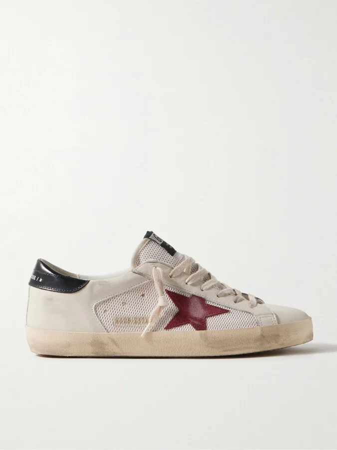 Superstar Distressed Suede-Trimmed Leather and Mesh Sneakers