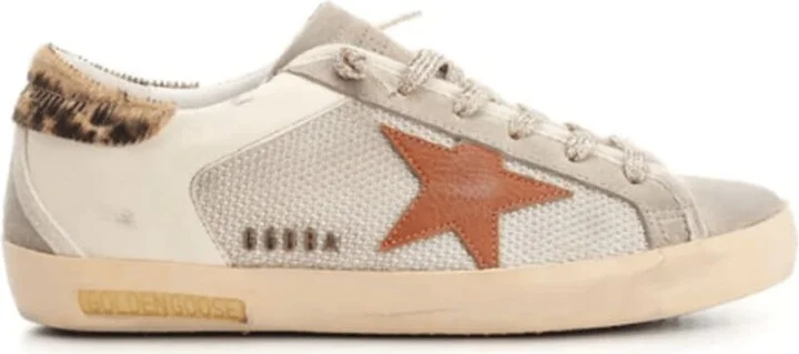 Superstar Tan Leather Star and Leopard Horsy Heel Tab Women's Sneakers