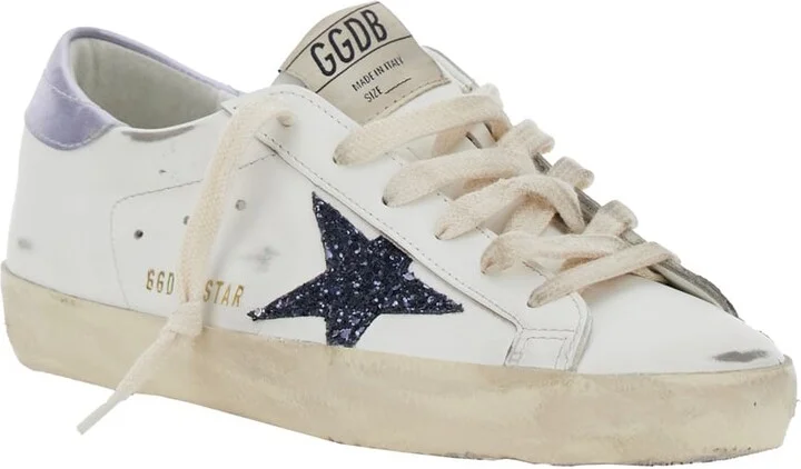 'superstar' White Low Top Sneakers With Glittered Star Patch And Laminated Heel With Logo Lettering In Leather Woman - Image 2