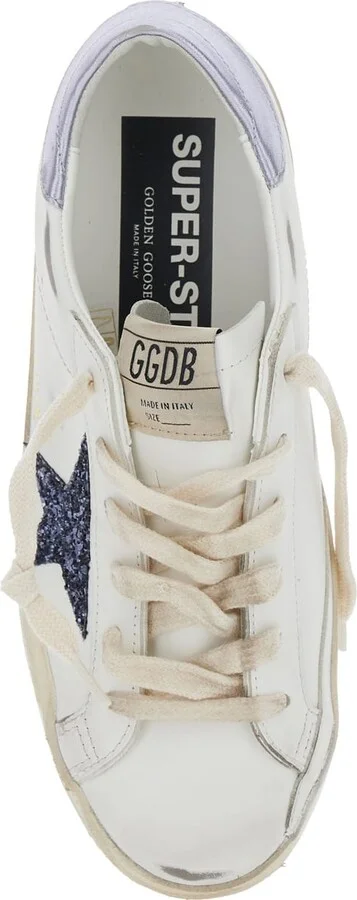 'superstar' White Low Top Sneakers With Glittered Star Patch And Laminated Heel With Logo Lettering In Leather Woman - Image 4