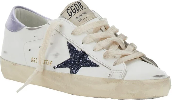 'Superstar' White Low Top Sneakers With Glittered Star Patch And Laminated Heel With Logo Lettering In Leather Woman - Image 2