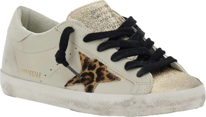 'superstar' White Low Top Sneakers With Glittered Star Patch And Laminated Heel With Logo Lettering In Leather Woman - Image 2