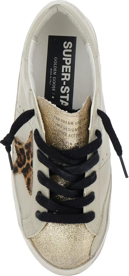 'superstar' White Low Top Sneakers With Glittered Star Patch And Laminated Heel With Logo Lettering In Leather Woman - Image 4