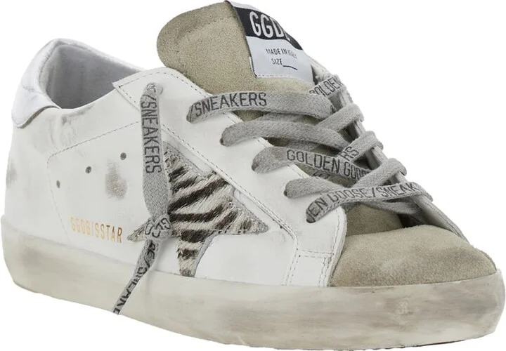 'superstar' White Low Top Sneakers With Glittered Star Patch And Laminated Heel With Logo Lettering In Leather Woman - Image 2