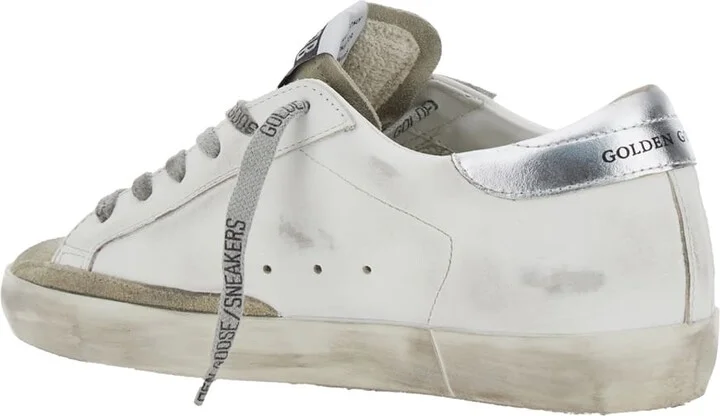 'superstar' White Low Top Sneakers With Glittered Star Patch And Laminated Heel With Logo Lettering In Leather Woman - Image 3