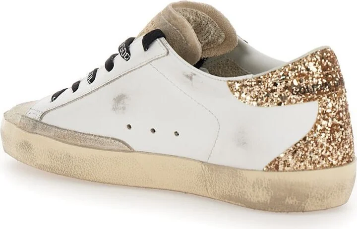 'Superstar' White Low Top Sneakers With Glitters In Used Effect Leather Woman - Image 3