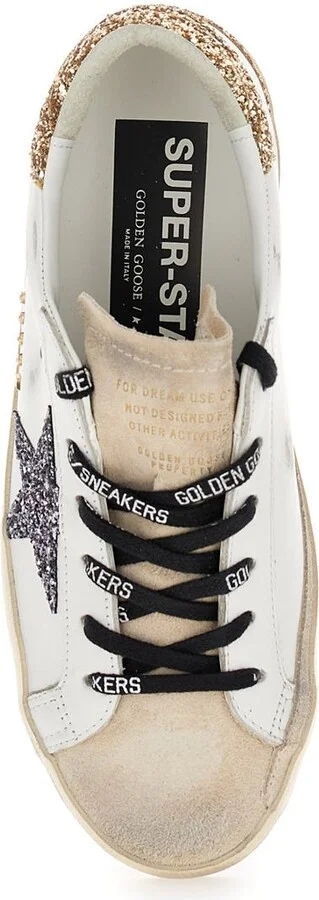 'Superstar' White Low Top Sneakers With Glitters In Used Effect Leather Woman - Image 4
