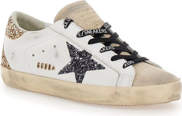 'superstar' White Low Top Sneakers With Glitters In Used Effect Leather Woman - Image 2