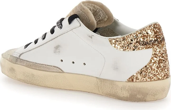 'superstar' White Low Top Sneakers With Glitters In Used Effect Leather Woman - Image 3