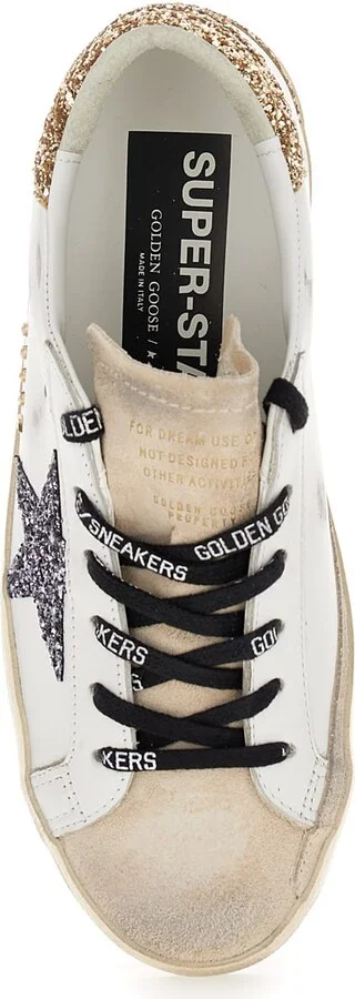 'superstar' White Low Top Sneakers With Glitters In Used Effect Leather Woman - Image 4
