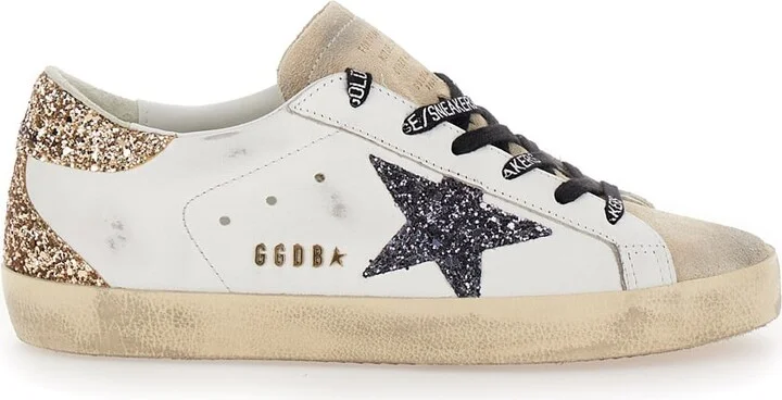 'superstar' White Low Top Sneakers With Glitters In Used Effect Leather Woman